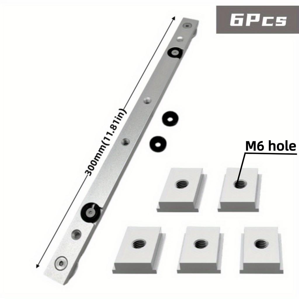 6pcs T Track Miter Bar Slider Kit, Aluminium Alloy T-Slider T Slot Miter Track Jig Table Saw Gauge Rod T Slot Miter Gauge Slider