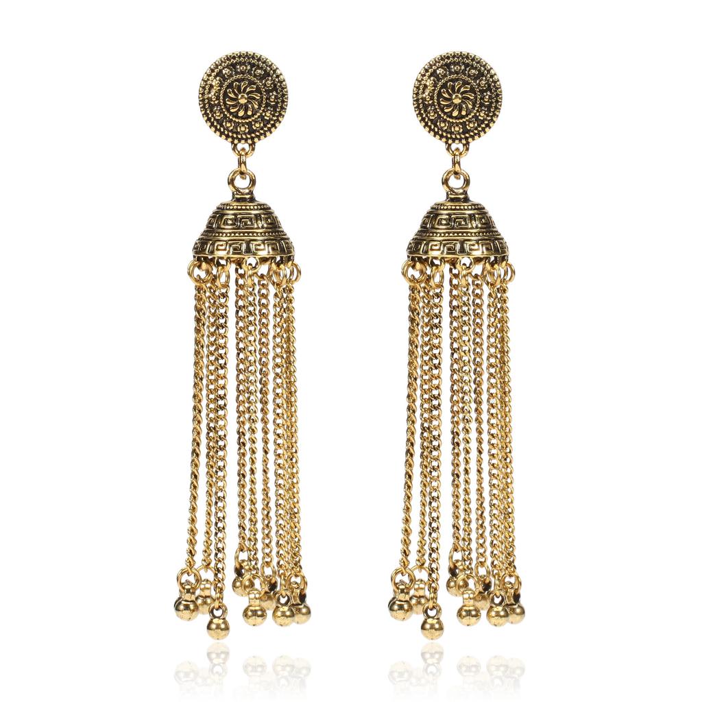 Vintage Indian-style Earrings Chain Tassel Vintage Pagoda Pendant Earrings