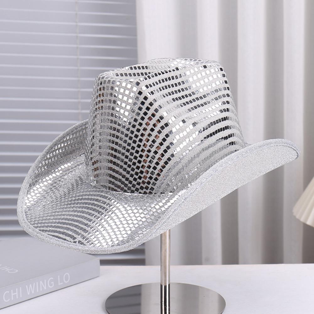 Gold Sequin Western Cowboy Hat Shiny Top Hat Vintage Summer Hat Costume Accessories Style 1