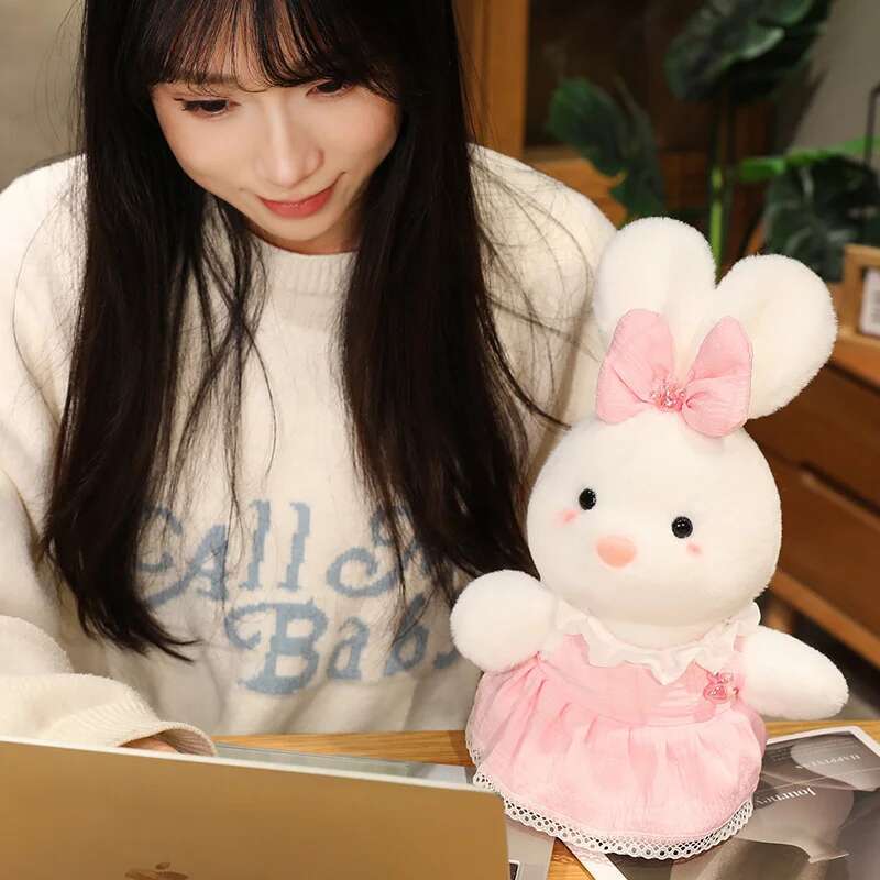 25CM Lovers Elephant Wear Dress Rabbit Plush Toys Kawaii Stuffed Animal Soft Appease Accompany Doll A Pair Valentine's Day Gifts
