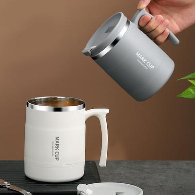 Termokopp 304 Rostfritt Stål Dubbelväggig Isolerad Kaffemugg Med Sked Bärbar Läckagesäker Vattenkopp För Student Vuxen