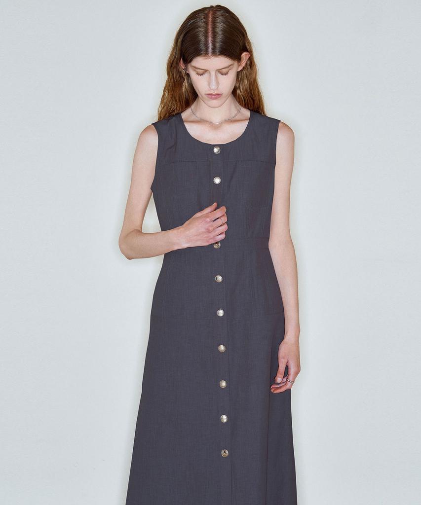 Ssikeoseun Fitted Round Neck Sleeveless Dress_Navy