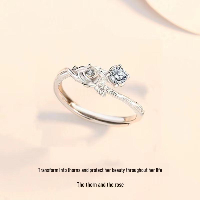 

Регульовані срібні каблучки з трояндою з шипами 925 проби для пари - Нішевий дизайн, подарунок на День святого Валентина