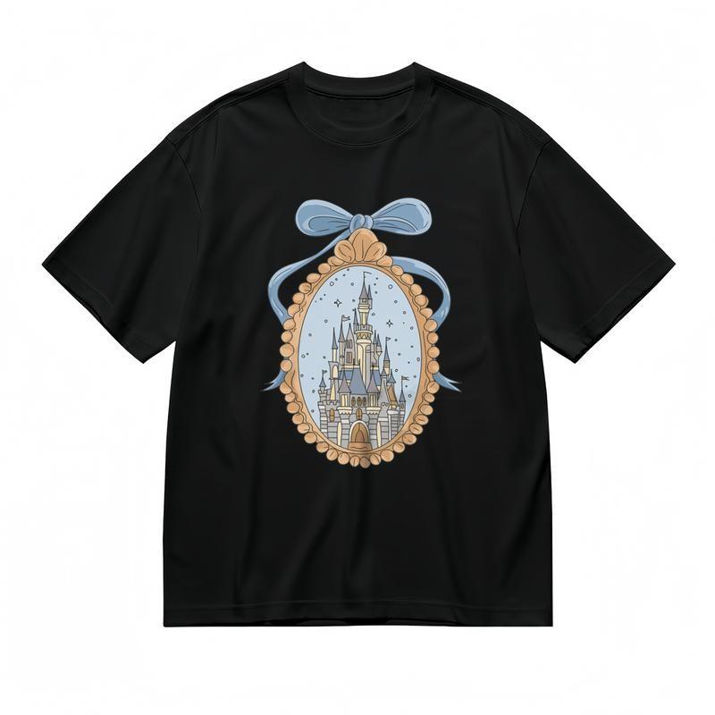 

Men s Trend Comfy Classic T-Shirt Blue Bow Fairy Tale Tower Art Print Tee 4XL