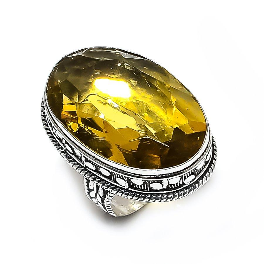 Citrine Gemstone Handmade 925 Steling Silver Gift Jewelry Ring Size 9 P0v92