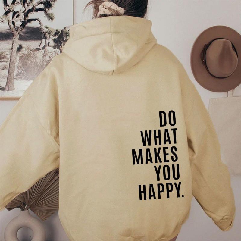 Womens Hooded Sweatshirt Streetwear Loose Fit Long Sleeve Printed Pullover Casual Top