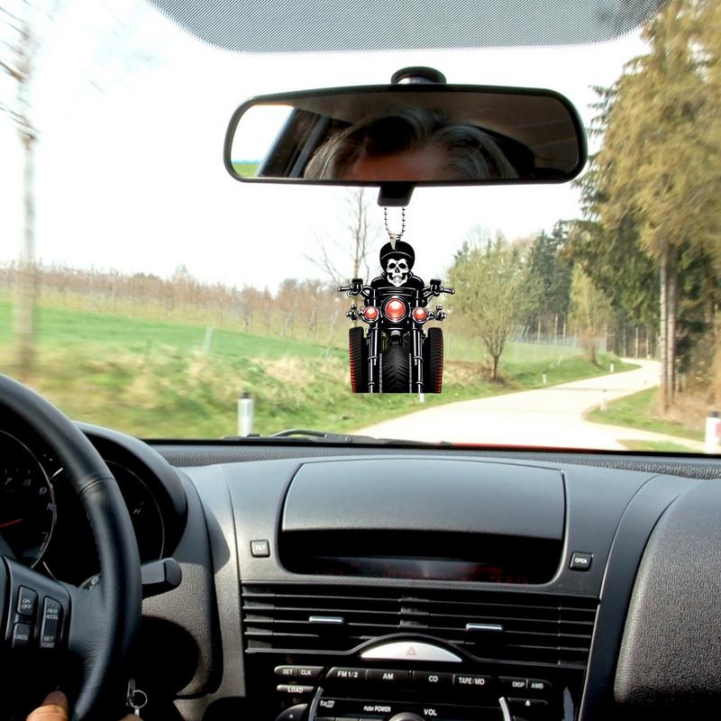 Car Arylic Skeleton Ornament 2D Flat Acrylic Pendant Quirky Skeleton Automotive Trim Seasonal Decorations With Lanyard For Key