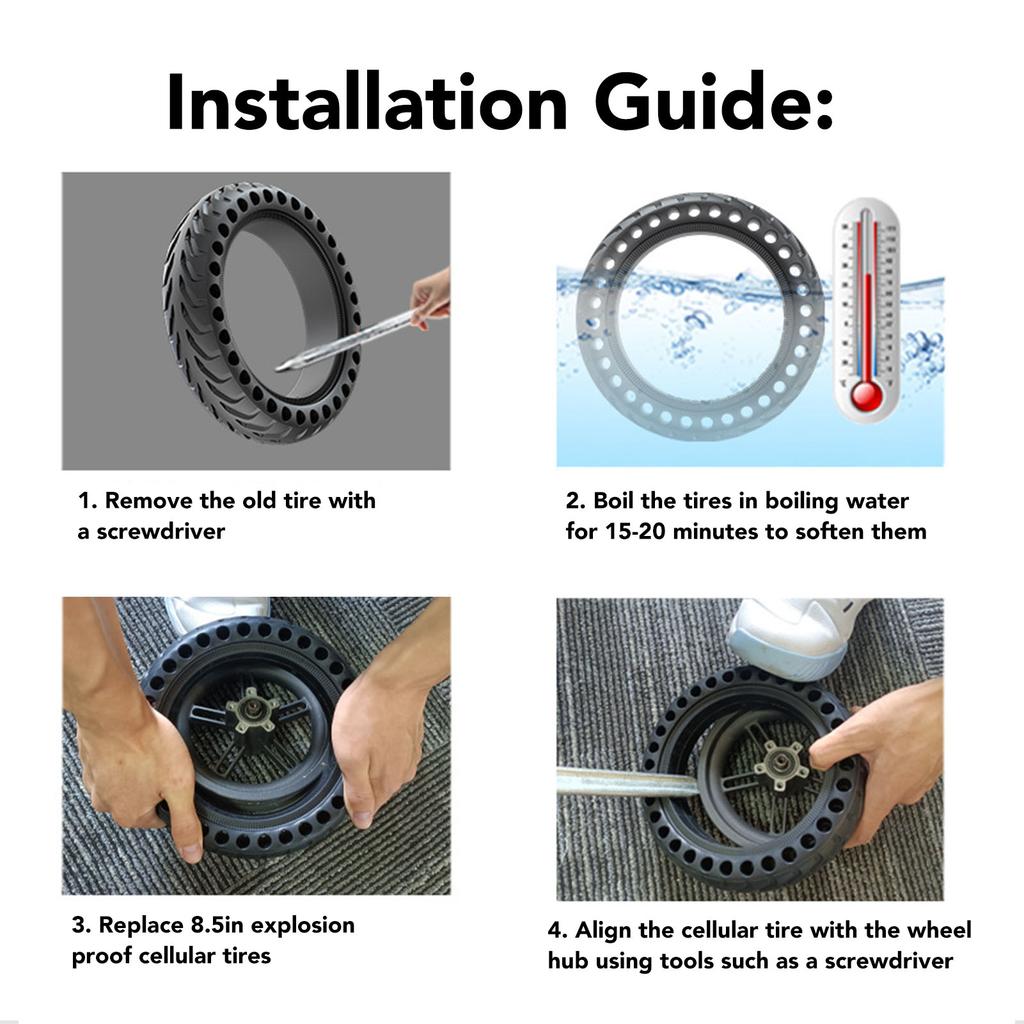 Electric Scooter Solid Tire 8.5in Cellular Anti Puncture Shock Absorbing Rubber Wheel Replacement for M365 Pro Pro2 1S