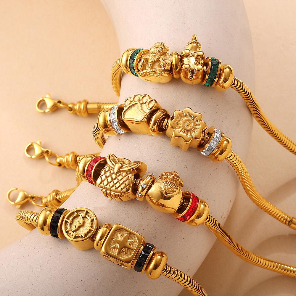 European and American retro style DIY crown love pendant bracelet stainless steel plated 18K gold bracelet