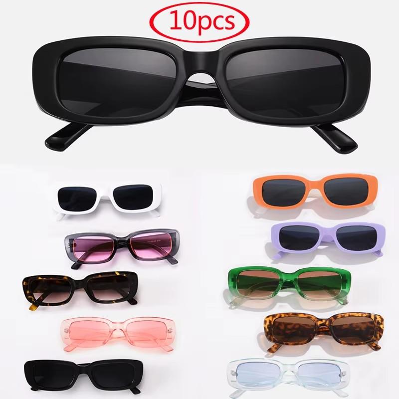 10pcs Vintage Rectangle Sunglasses Women Designer Square Black Sun Glasses UV400 Gradient Eyewear Female Shades