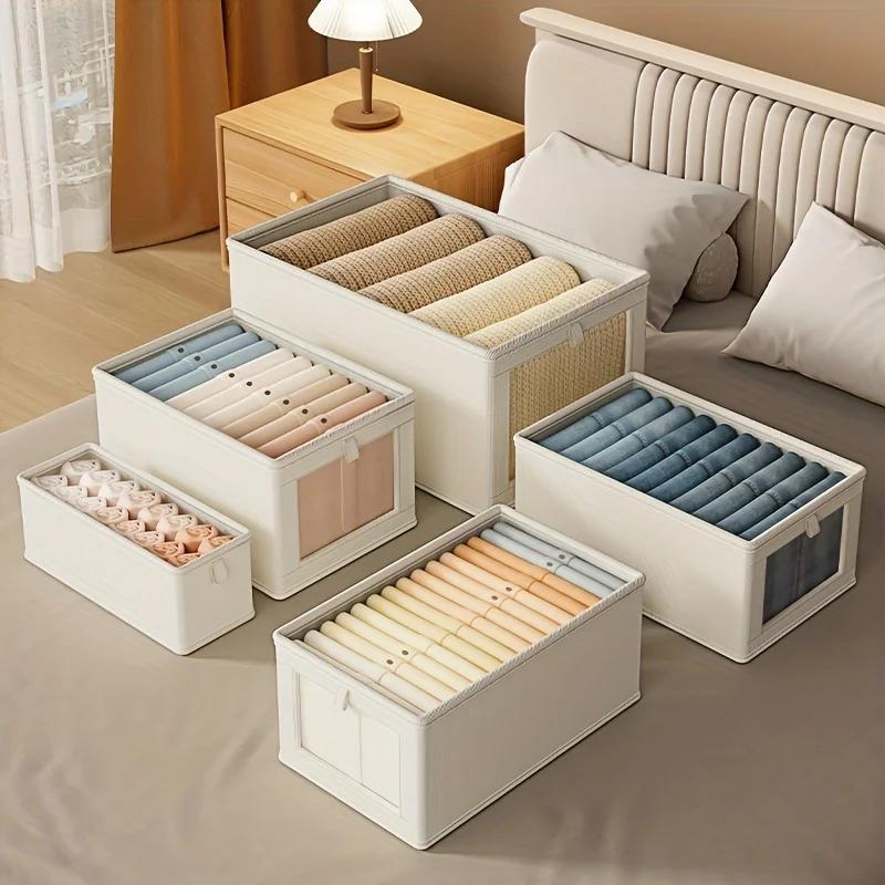 Large Foldable Canvas Storage Box with Clear Window - Organize and Store Clothing Space-Saving Home Closet Organizer