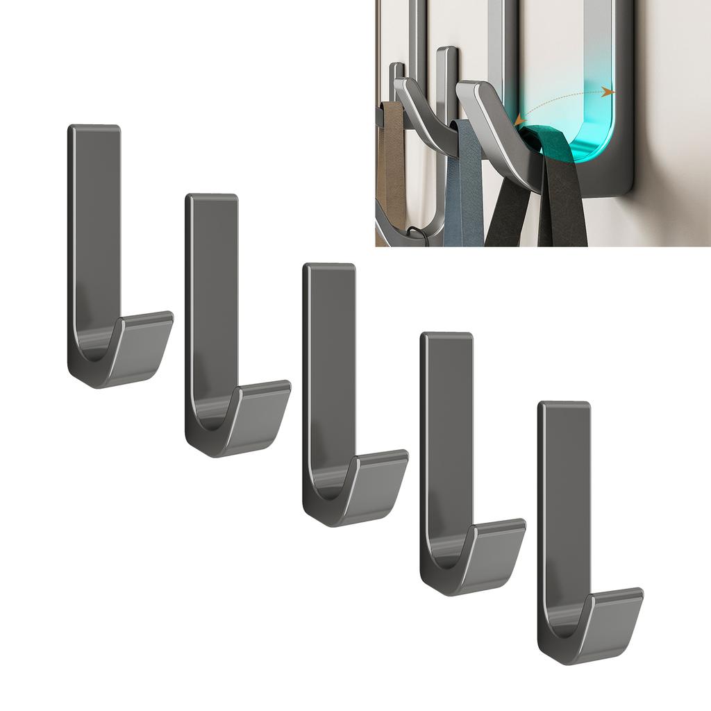 5Pcs Adhesive Hook Set J Shaped Aluminum Strong Adhesive Storage Hanger for Clothes Hat Towels Door Back Bathroom