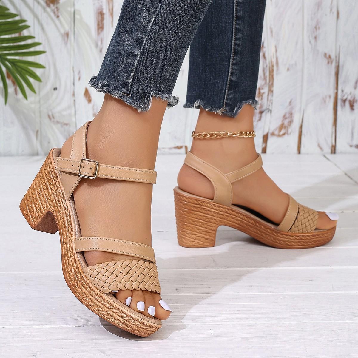 

Fashion Women s High Heels Sandals 2025 Summer Thick Soled Roman Sandals Women s Casual and Comfortable Vacation Beach Shoes 41 верблюд