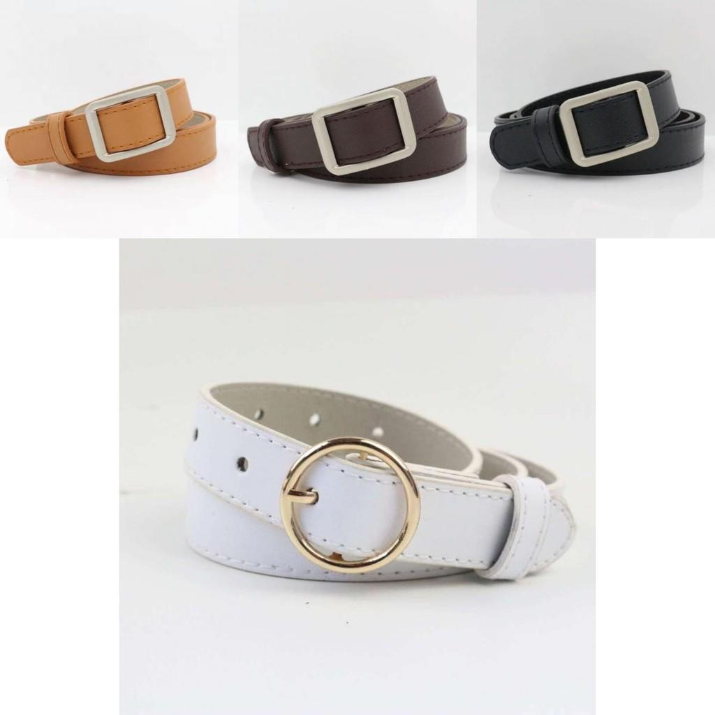 Chic Womens Korean Style Pu Buckle Belt In Black Beige Coffee For Looks Effortless