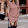 LYRIA Women Loose Sweater Dress Semi Turtleneck Long Sleeve Stretch Knitted Pullover Wrap Mini Dresses
