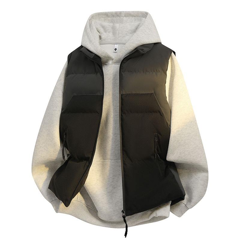 

Contrast Color Sleeveless Vest for Men Autumn and Winter Zipper Pocket High Collar Cardigan Fashionable Casual Vest Top L чорний