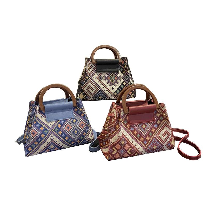 Popular versatile ethnic style handbag women's 2025 new trendy texture canvas bag simple shoulder messenger women's bag