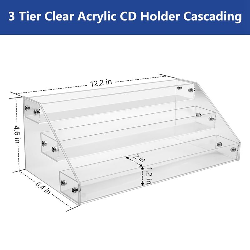 3 Tier Clear Acrylic CD Holder Cascading CD Storage Rack