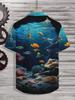 Herren Kurzarm-Hemd mit tropischem Fisch- und Korallenriff-Print - Locker geschnitten, mit Kragen, Sommer-Strandhemd, geeignet für Outdoor, Urlaub & Freizeitkleidung -