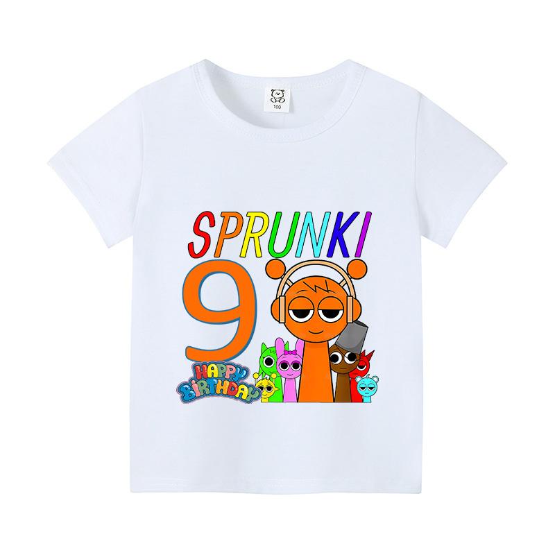 

Футболки с цифрами на день рождения Sprunki для мальчиков и девочек, крутая одежда с мультяшным принтом, детские подарки на вечеринку, мягкие футболки для малышей, футболки 150