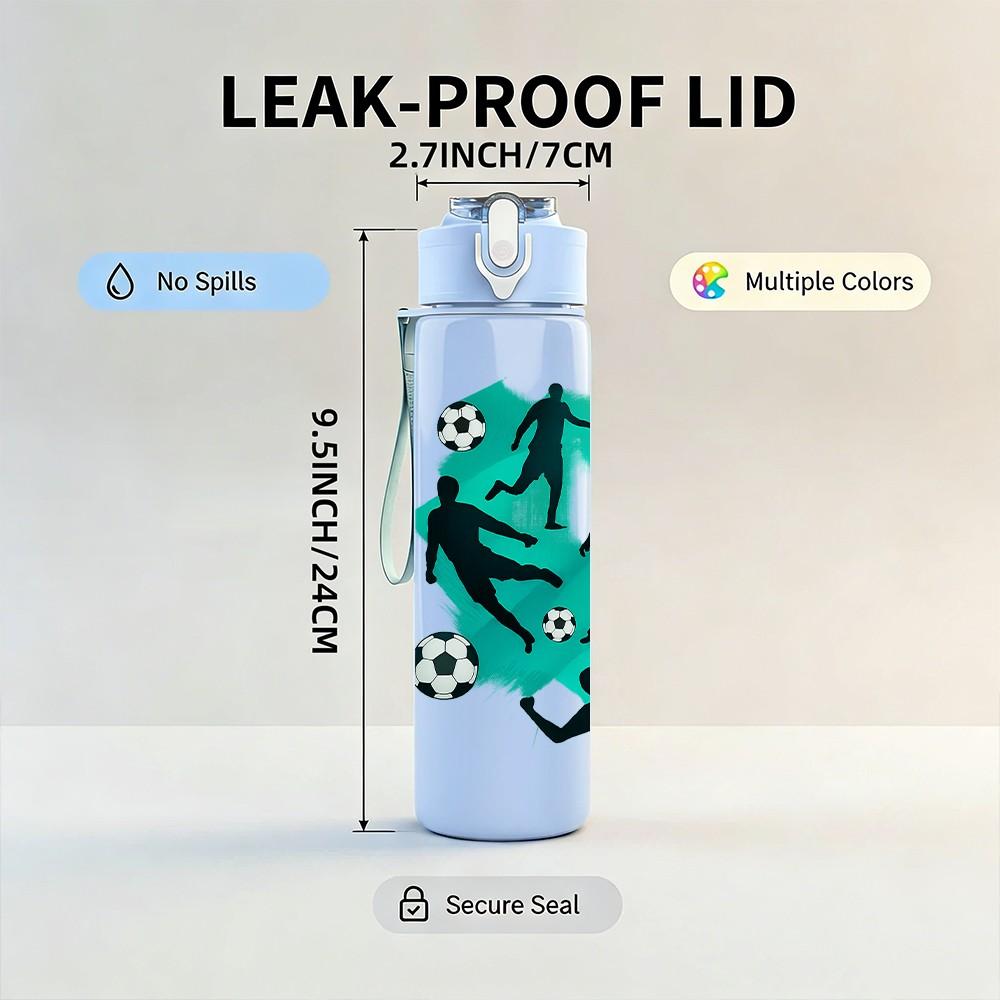 1PC Soccer Player Silhouette Group 750ml Color Plastic Sports Water Bottle Leakproof Flip Straw Lid Suitable for Sports Office Home Use