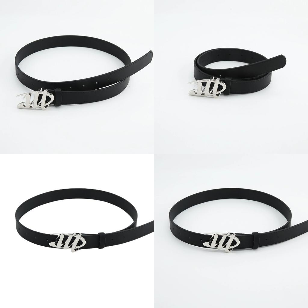 Smooth Wshaped Buckle Black Belt And Clothing Decoration Casual Versatile