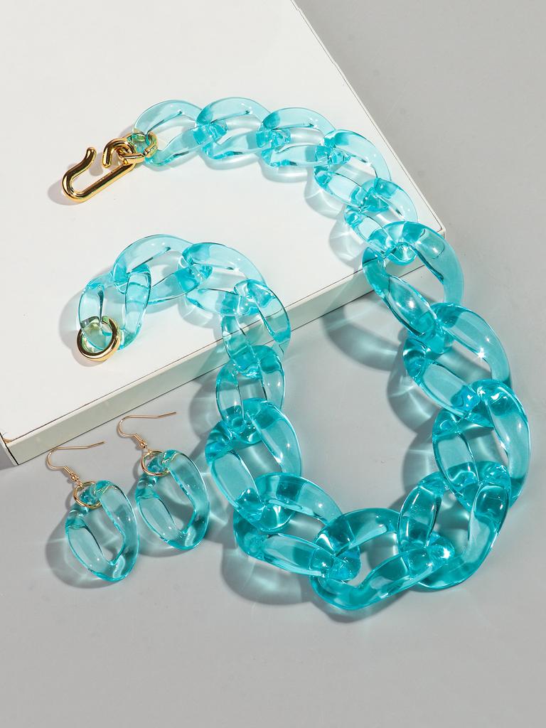 Trendy Acrylic Big Chunky Chain Necklace Set for Women Man Statement Colorful Resin Link Earring Choker Exaggerated Jewelry Gift