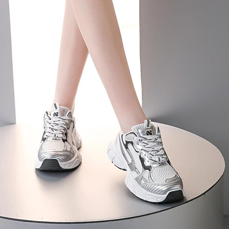 New Women's Luxury Mesh Breathable Thick-soled Sneakers Casual Sports Shoes Women's Thick-soled Tennis Vulcanized Shoes