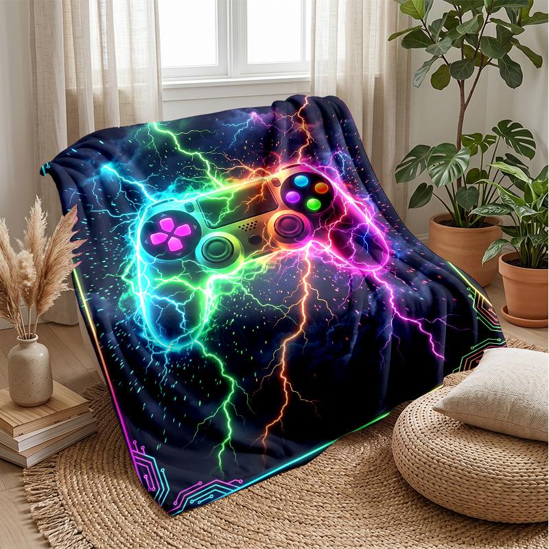 Neon Game Controller Lightning Theme blanket Lightweight Warm Flannel Blanket Decorative Throw Blanket for Home Decoration