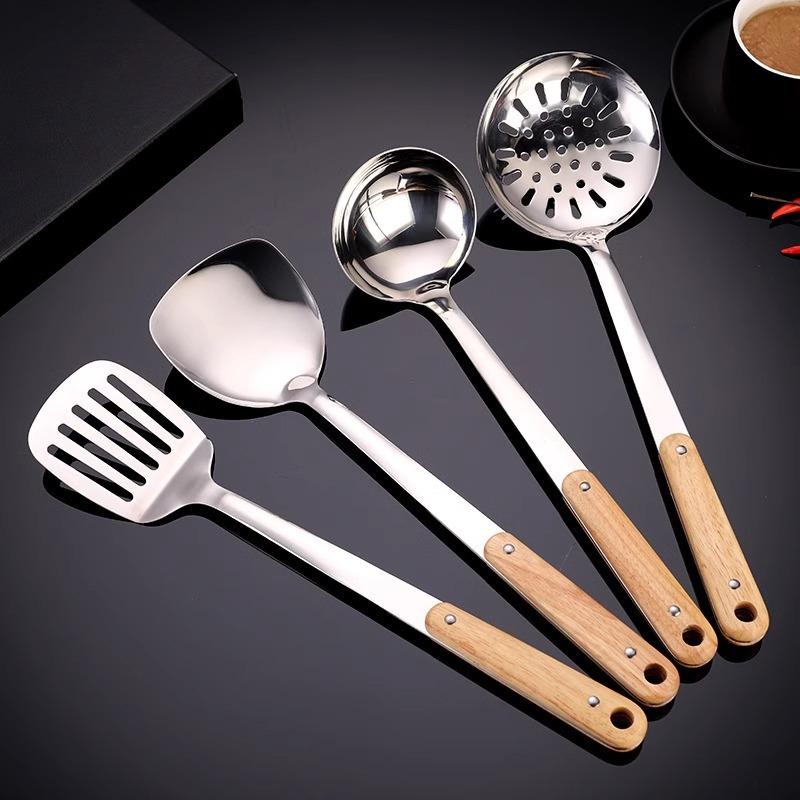 

Stainless Steel Spatula with Thick Solid Wood Handle Household Cooking Spatula Soup Spoon Soup Spatula and Kitchenware Soup spoon