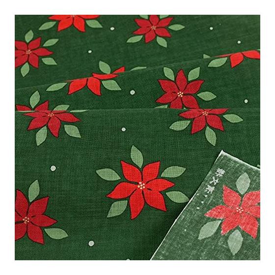 Hamamonyo Tenugui Towel - Sacred Poinsettia (Green/Red) - Christmas Gift Wrapping Decoration - Yokohama Textile Brand - Hand-dyed Cotton 100% - 34cm