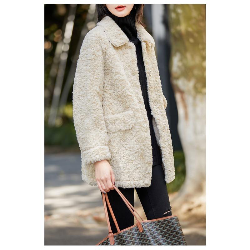 Jacket Female Fall and Winter New Korean Version of The Velvet Thickened Medium-length Imitation Lamb's Wool Lapel Loose Cotton Jacket Blouse