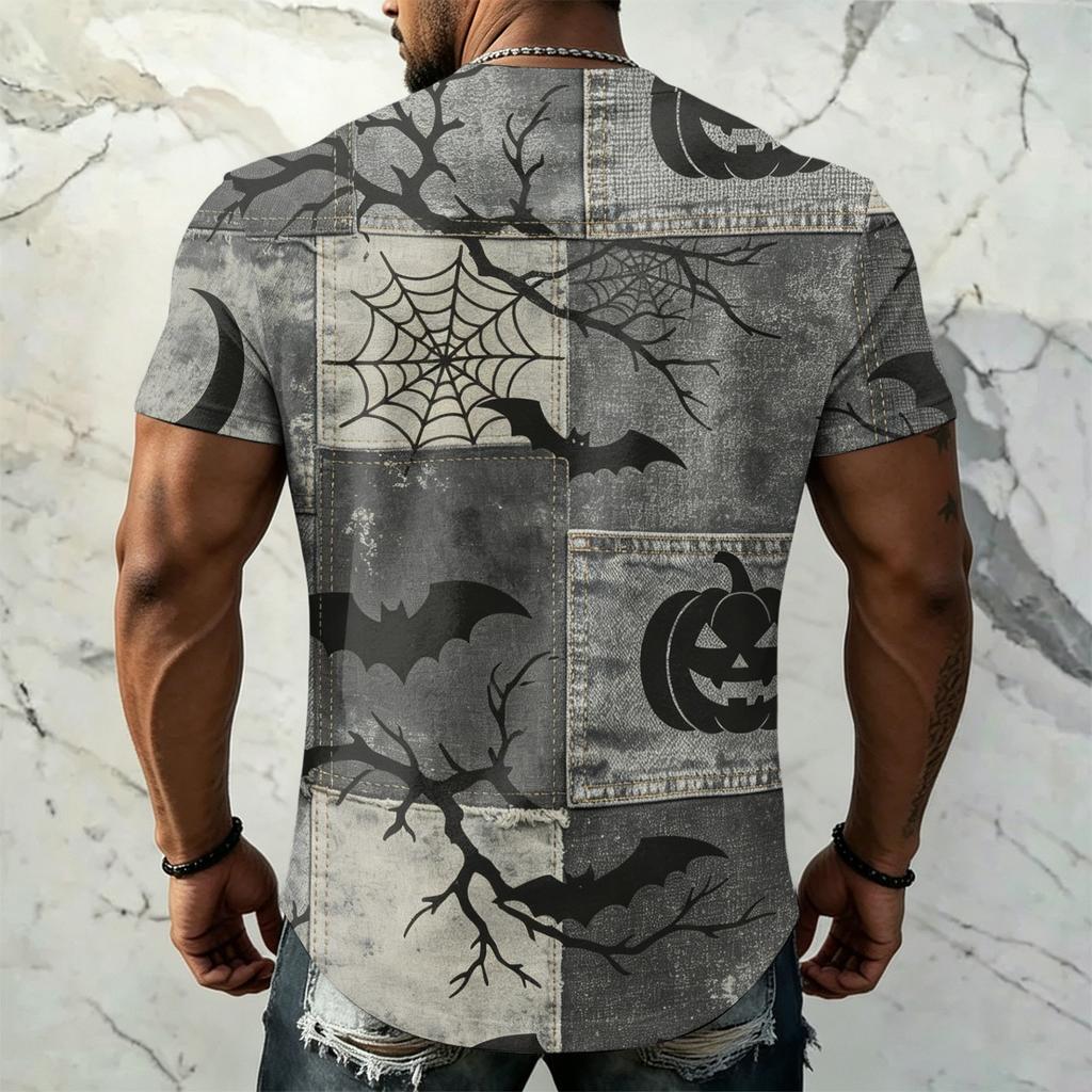 Men's Halloween Vintage Short Sleeve T Shirt Loose Breathable Summer Sports Streetwear Casual Everyday Top with Graphic Print