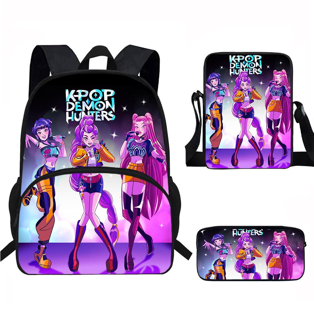 Hunters Demon Kpop Child School Backpack Set Breathable Fabric Primary Students