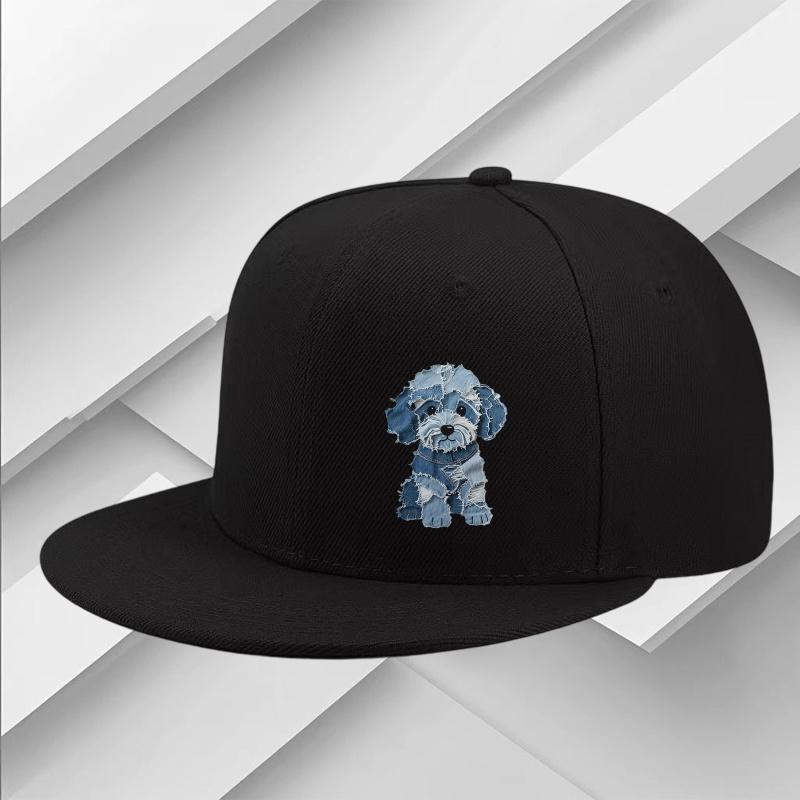 Denim Patchwork Puppy Dog Baseball Cap Cute Pet Graphic Flat Brim Snapback Hat Unisex Casual