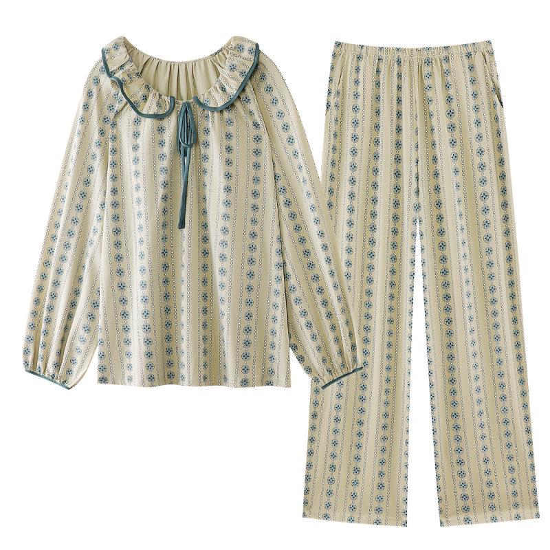 

Женский пижамный комплект из лайкры и хлопка 2025 года - С длинным рукавом и брюками для весны/осени, можно носить на улице и уютно дома XL