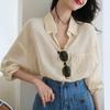 French purple cotton-linen shirt for women, early spring design, niche, high-end, casual, chic shirt top
