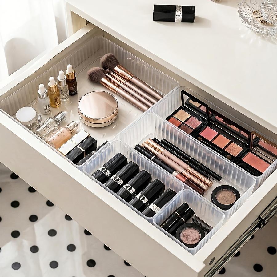 Transparent striped desk and drawer storage set, office, makeup desk divider storage box, student equipment storage and sorting