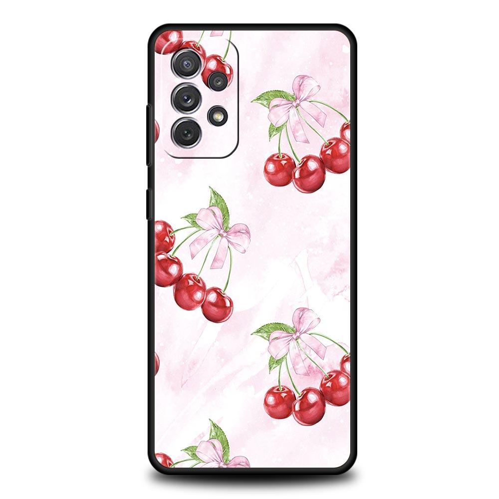 Cute Cherry Bow Phone Case for Samsung A51 A71 A21S A12 A11 A15 A25 A31 A41 A23 A33 A53 A73 A03S A05S A13 5G A35 A55 Cover