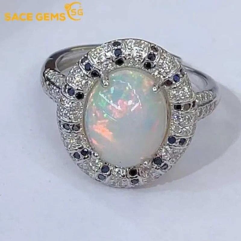 

Кольца SACE GEMS из стерлингового серебра 925 пробы 9*11 мм с натуральным опалом для женщин, помолвка, коктейльная вечеринка, изысканные ювелирные изделия, подарок Open белый