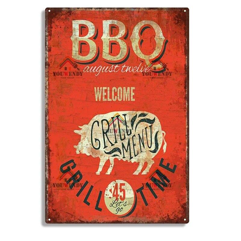 Hisun Tin Sign Retro DADS BBQ Metal Tin Signs Decorative Plaque Wall Decor for Barbecue Bar Pub Kitchen Party Zone Vintage Metal Plate