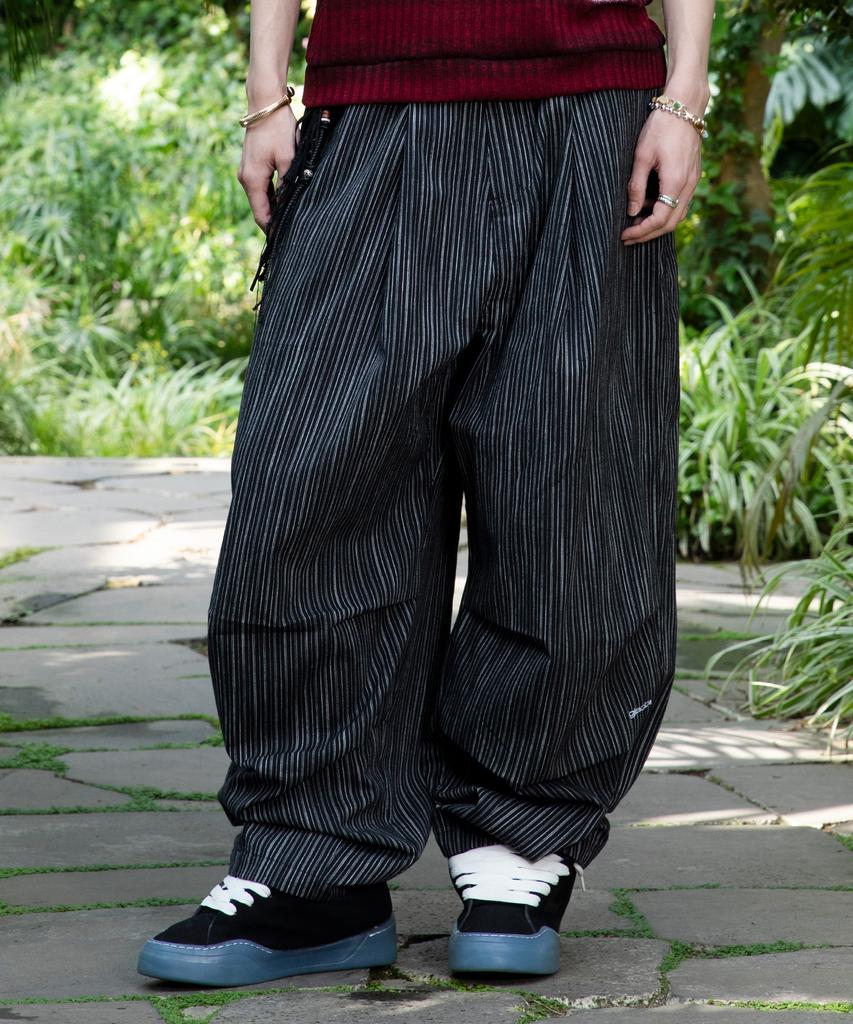 GLACK Gp139 Striped Linen Easy Pants (Black)