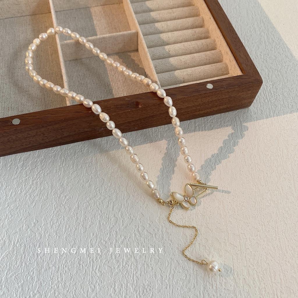 Sweet Butterfly Design Natural Freshwater Pearl 14K Gold Filled Ladies Chains Necklace Wholesale  For Women Gifts