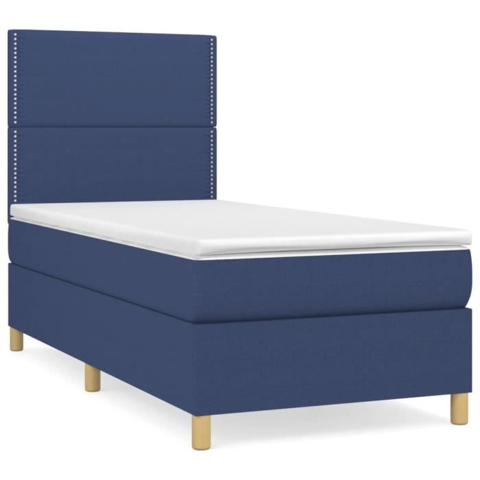 3142239 vidaXL Lit à sommier tapissier avec matelas Bleu 100x200 cm Tissu