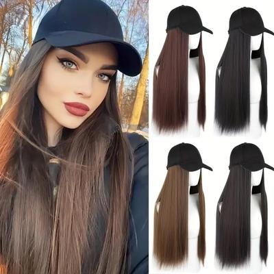 Ayarlanabilir Beyzbol Şapkalı Şık Uzun Düz Sentetik Peruk Yüksek Sıcaklık Elyafı Günlük Rahat Giyim İçin Rahat Uyum