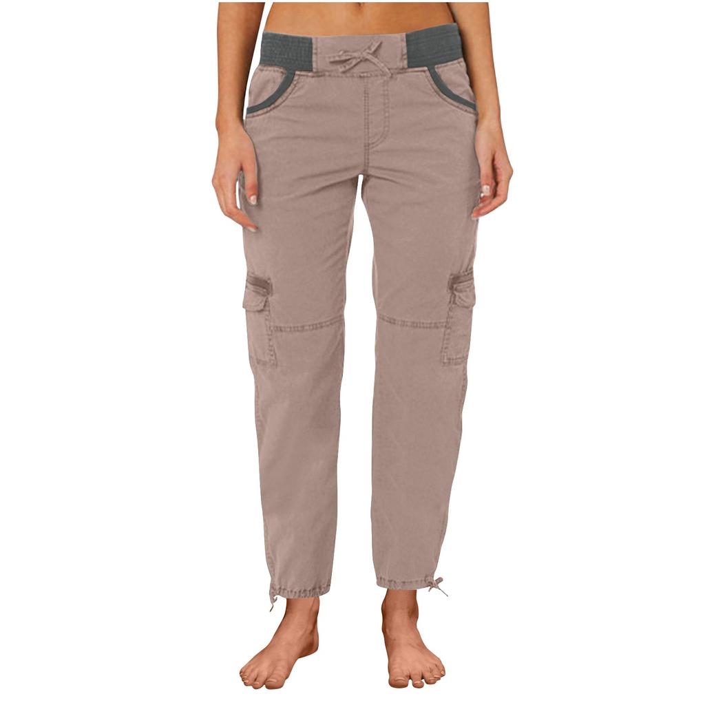 Women's Casual Color High Waisted Drawstring Pocket Workwear Pants