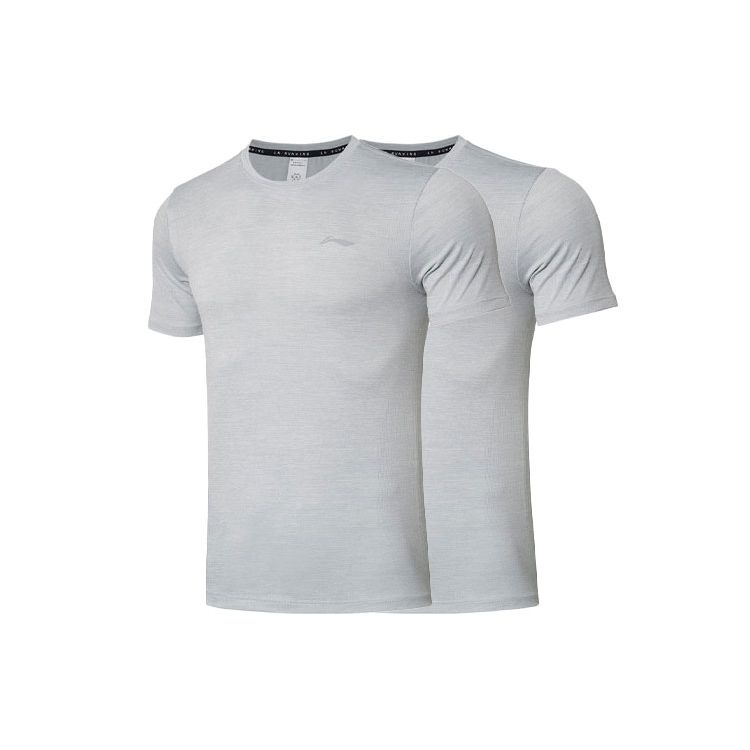 Li Ning Quick-Dry Fitness Sports Round Neck Short Sleeve T-Shirt Men Tops Gray ATSR257-1