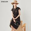 Zhaojun Women's Mulberry Silk Embroidered Short-Sleeve Dress