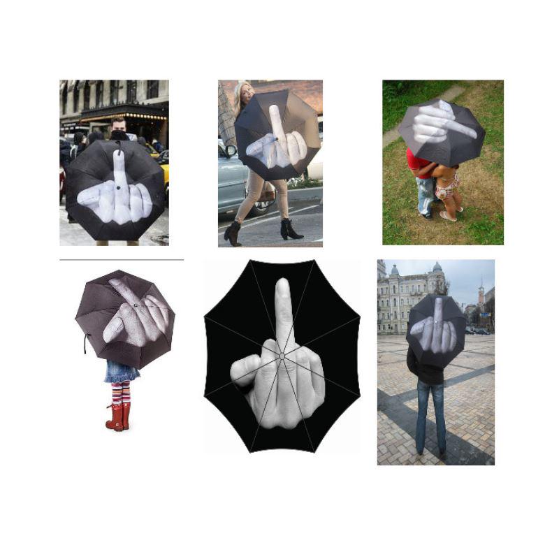Fuck You Rain Umbrella Middle Finger Print Compact 3 Fold Black 23.5cm