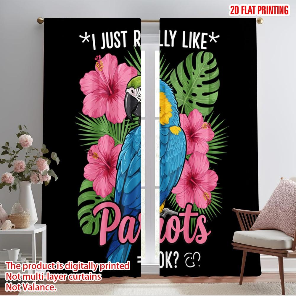 

2pcs 2D flat printing Window Drapes Blue Yellow Parrot Tropical Flowers 100% Polyester Fabric Without Electricity Seasonal Party 52.50×116.00 CM 2pcs